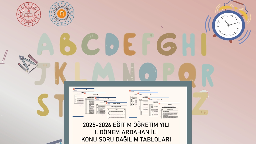 2025 - 2026 EĞİTİM ÖĞRETİM YILI ARDAHAN İLİ I. DÖNEM KONU SORU DAĞILIM TABLOLARI